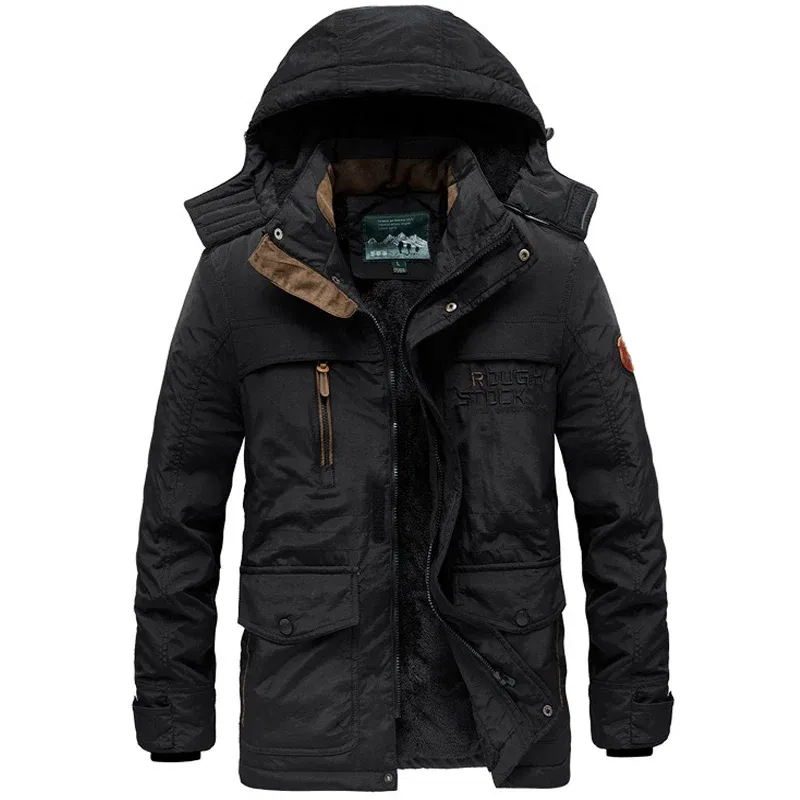 Color: black, Size: XXXS - TELLHIGH 2024 Winter Parka Men Jacket Mens Plus Velvet Men Hooded Windbreaker Coats Men Casual Warm Jackets Coat Detachable Hat