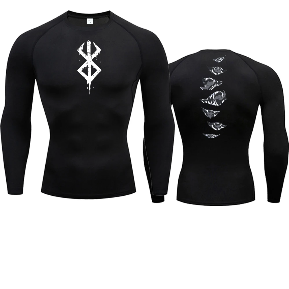 Color: Khaki, Size: XXL - 2024Anime Berserk Guts Men's Compression Shirt Fitness Sport Running Tight Gym TShirts Athletic Quick Dry Tops Tee Summer