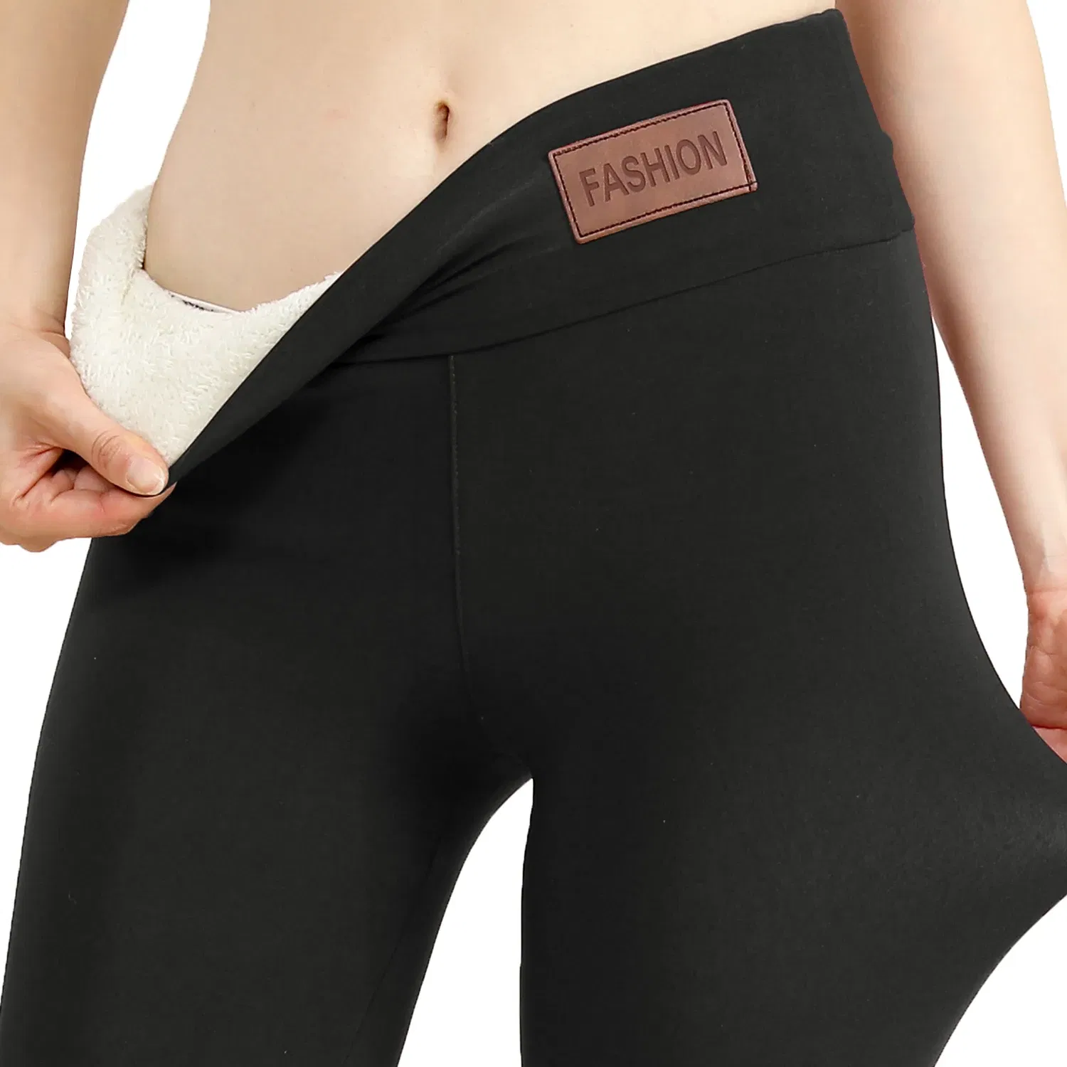 Color: SKY BLUE, Size: M - Super Warm Winter Leatherlabel Leggings Of Women Skinny Stretch High Waist Prevent Cold Leggings Casual Classic Pants