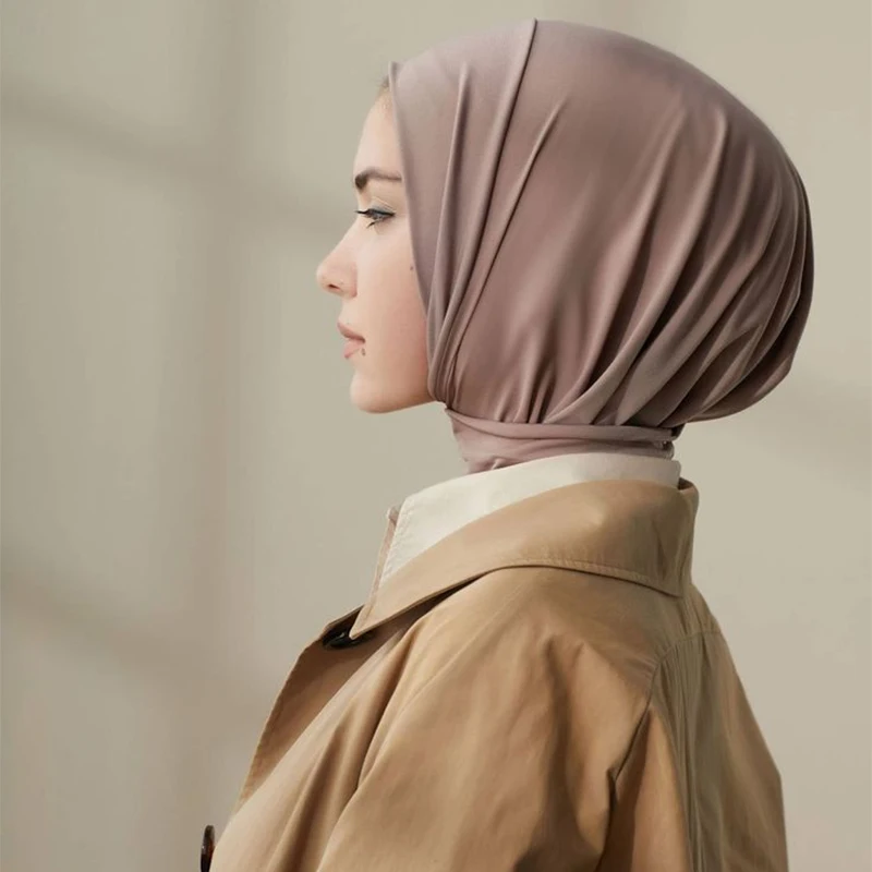 Color: Light Coffee - A Summer Lady Muslim Ribbon Base Hat Ultra-soft Elastic Balaclavas, Outdoor Sunscreen Breathable Hood, Headdress