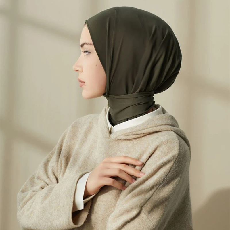 Color: Light Coffee - A Summer Lady Muslim Ribbon Base Hat Ultra-soft Elastic Balaclavas, Outdoor Sunscreen Breathable Hood, Headdress