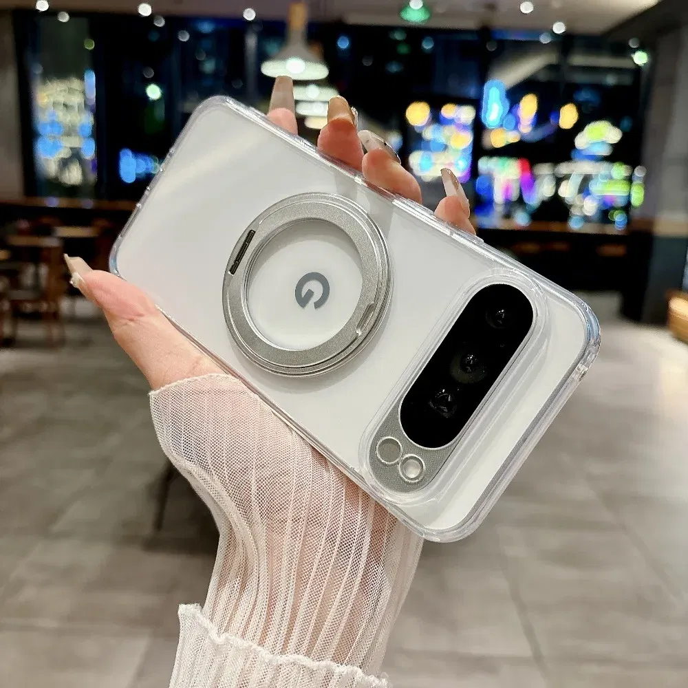 Color: Beige, Compatibility by Model: Google Pixel 6 - for Magsafe Matte Rotating Bracket Case for Google Pixel 10 9 Pro XL 8 7 6 9A 8A 7A 6A Holder Stand Transparent Shockproof Cover