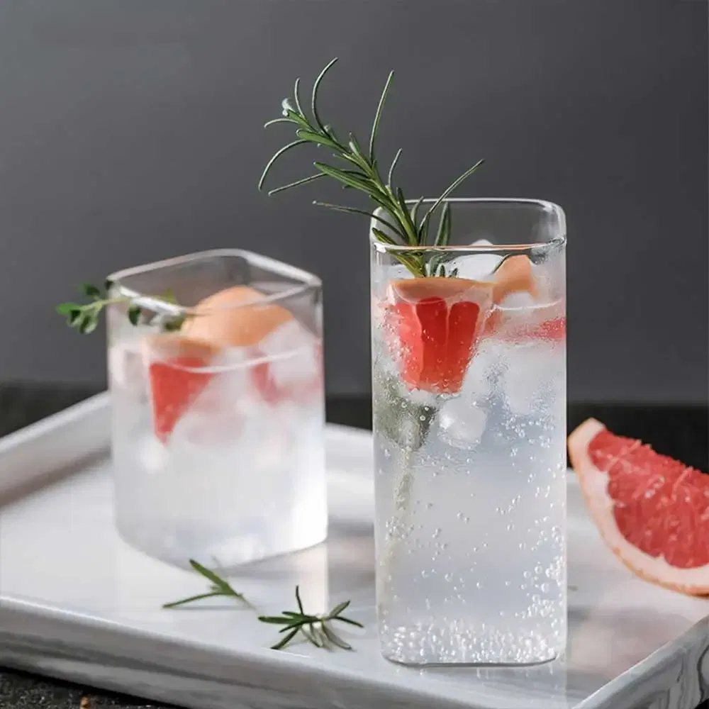 Color: green, Capacity: 301-400ml - Square Simple Glass Cup Transparent Cold Drink Large-capacity Milk Juice Tea Drink Water Mousse Cups Wine Glass Beer Coffee Mug