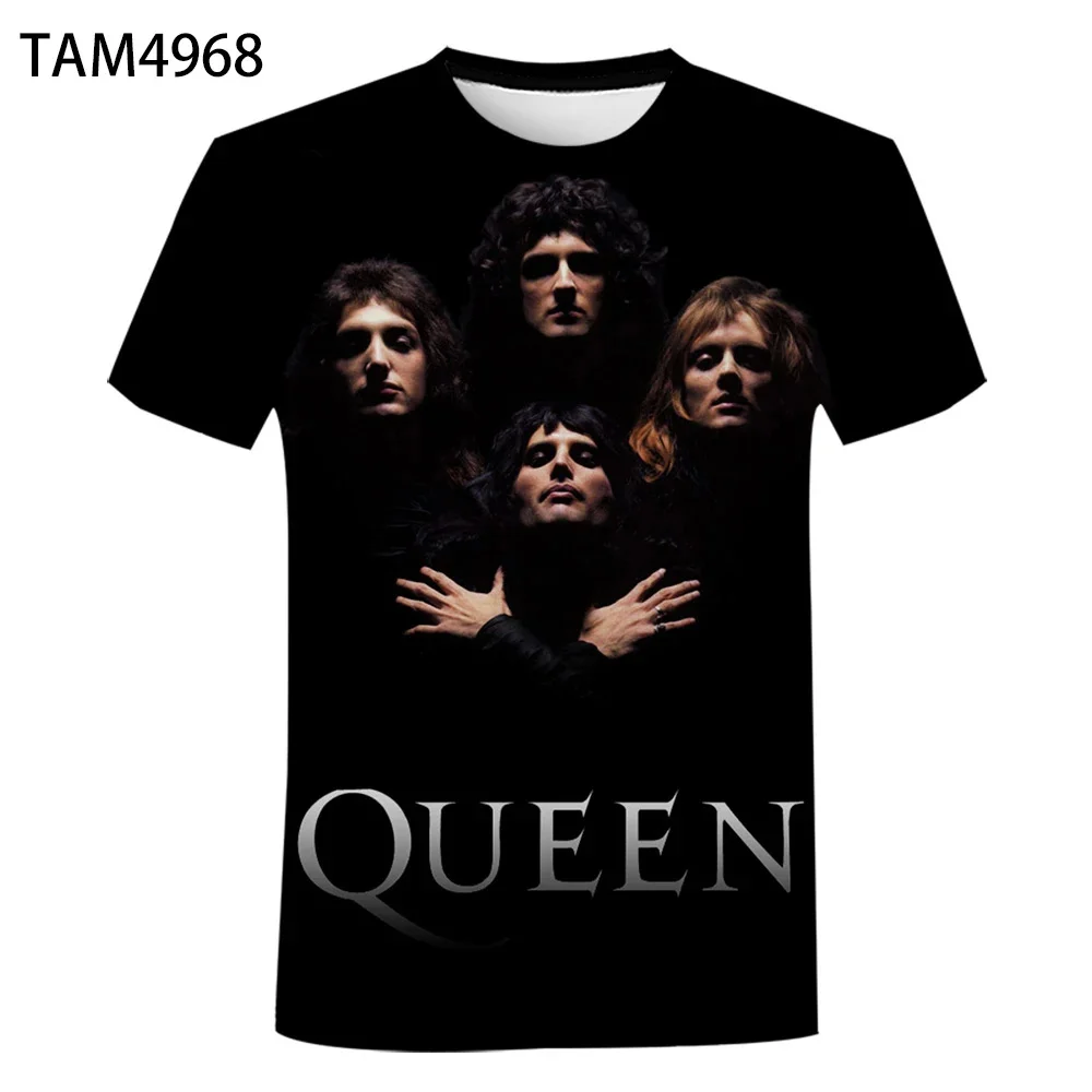 Color: Gold, Size: L - New British Rock Band Queen 3D Printed Men Women T-shirt Casual Short Sleeve Oversized Tees Tops Fashion Punk O-Neck Clothing