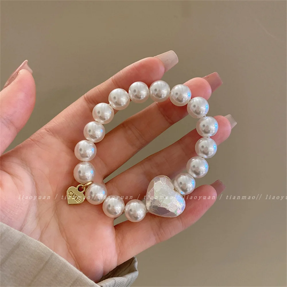 Color: Sky blue - Exquisite Pearl Beaded Hair Ties Bracelet Sweet Ponytail Braid Hair Rope for Women Girl Fashion Headwear Hair Accessories Gift