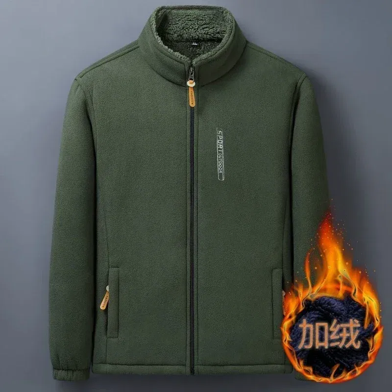 Color: SKY BLUE, Size: 5XL - Winter Men Outdoor Fleece Jacket Casual Polar Fleece Cold-Proof Thickened Coat Lightweight Windproof Zipper Cardigan Warm Jacket