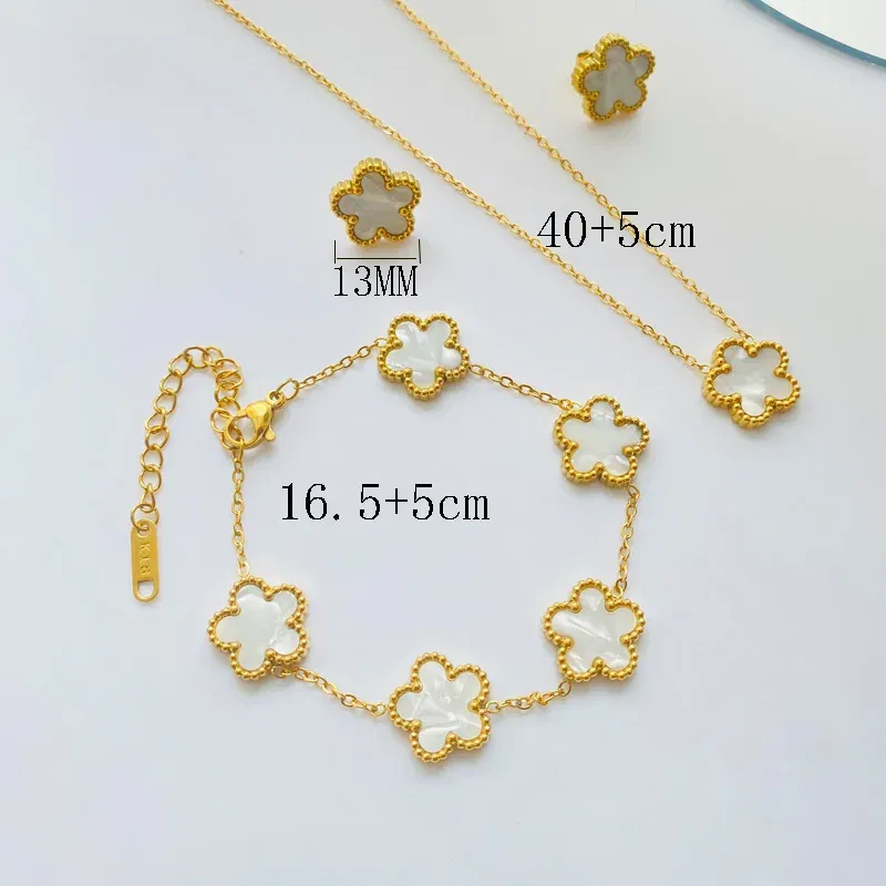 Metal color: SILVER PLATED - 3pcs/set Stainless Steel Flower Jewelry Set Gifts Luxury Modern Fashion Charm Necklace Earrings Bracelet Set Jewelry for Women