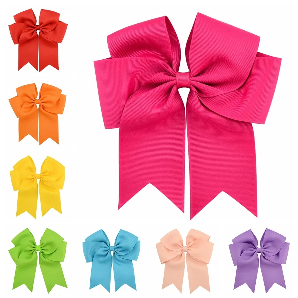 Color: Blue - 6 Inches Colorful Elegant Hair Bows With Clip Kids Girls Grosgrain Ribbon Hair Clip Hairgrips Headwear Baby Hair Accessories