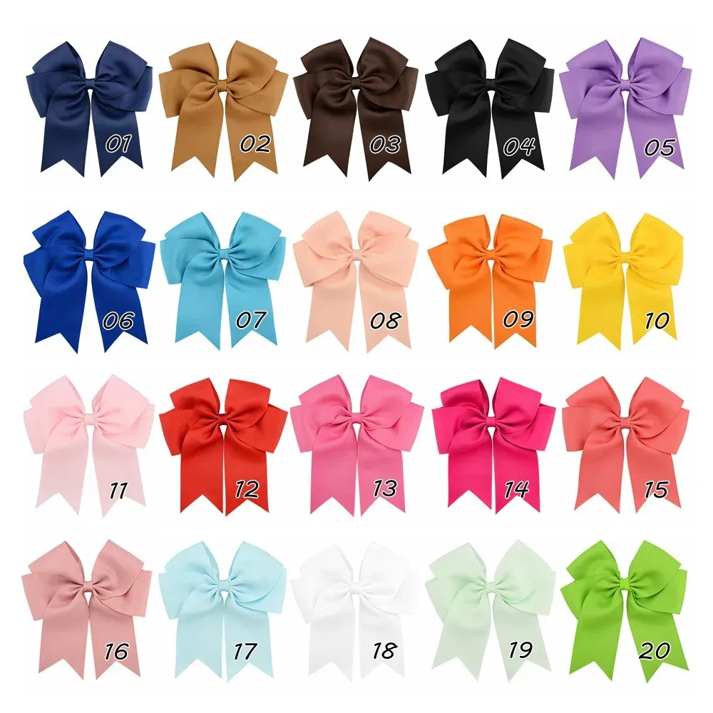 Color: Blue - 6 Inches Colorful Elegant Hair Bows With Clip Kids Girls Grosgrain Ribbon Hair Clip Hairgrips Headwear Baby Hair Accessories