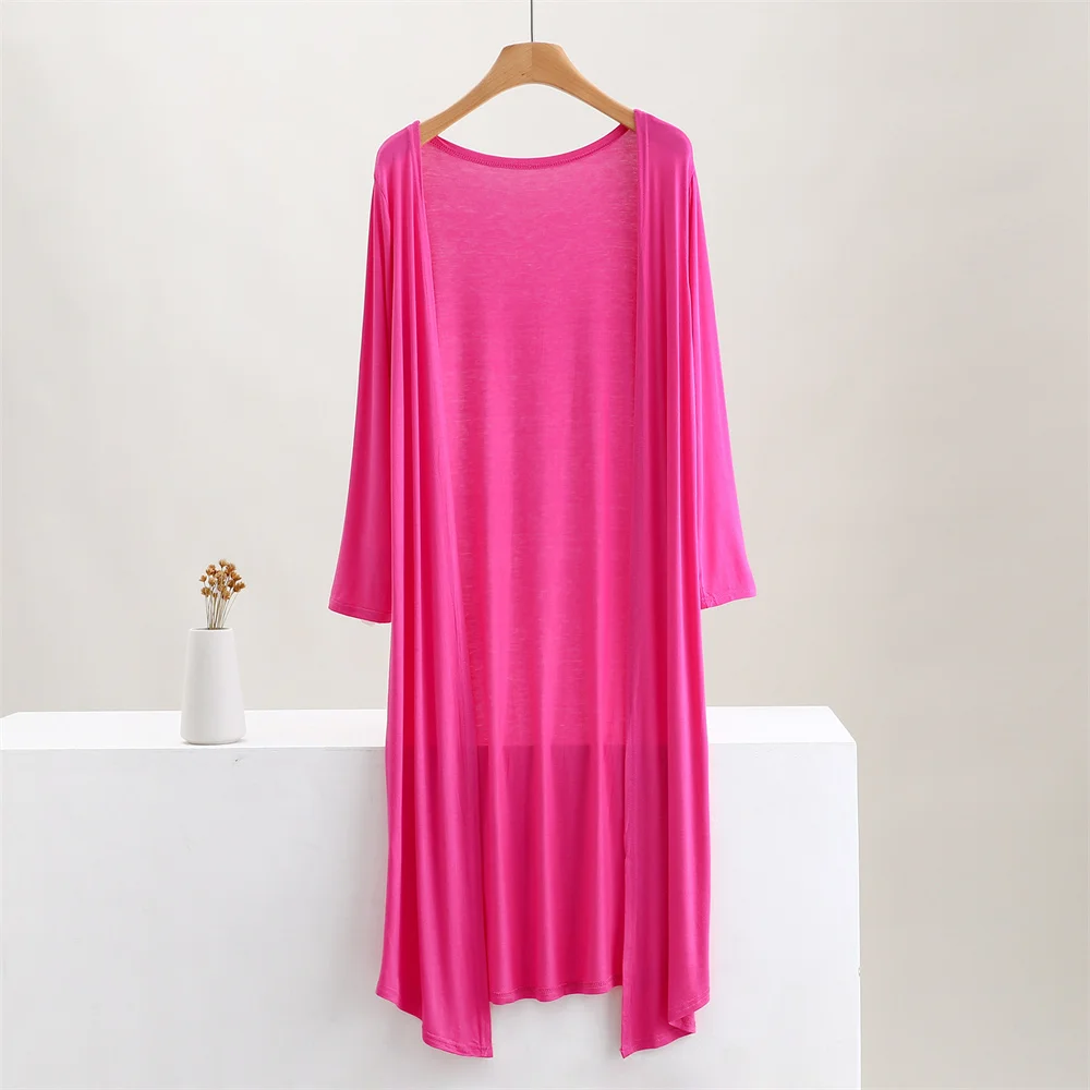 Color: Turquoise, Size: One Size - Summer Autumn 12 Colors Women Modal Long Cardigan Female Cotton Sweater Cardigans Long Sleeve Women Casual Coat Ladies Outerwear