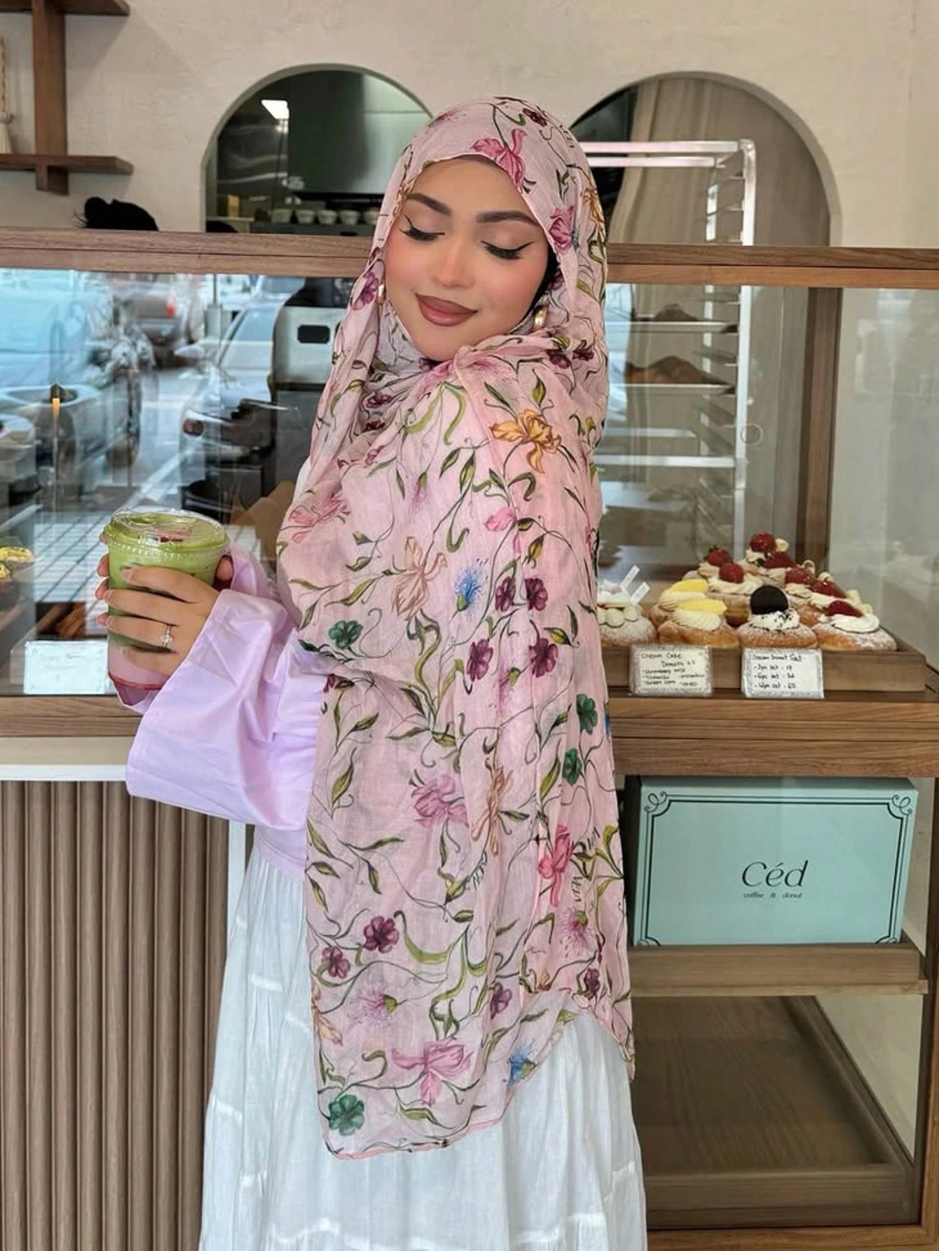 1Pcs Ramadan Flower Watercolor Hijab Women Bohemian Soft Muslim Hijabs Floral Breathable Shawl Wrap Scarf Headscarf Warm
