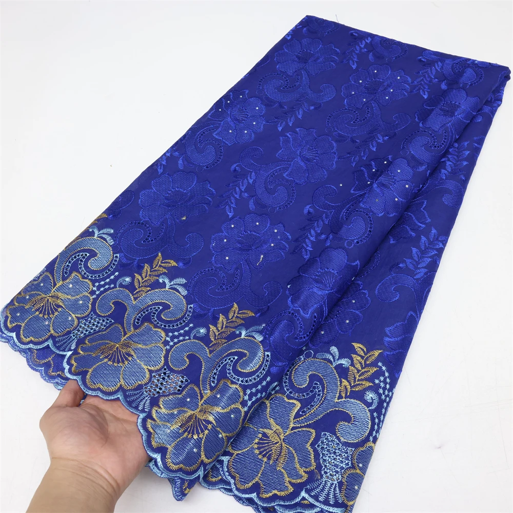 Color: BROWN, Length: 5 yards, Width: 120cm - Latest Dry Cotton African Lace Fabric High Quality 2024 Swiss Voile Lace Fabric with Stones For Nigeria Wedding Sewing Dresses