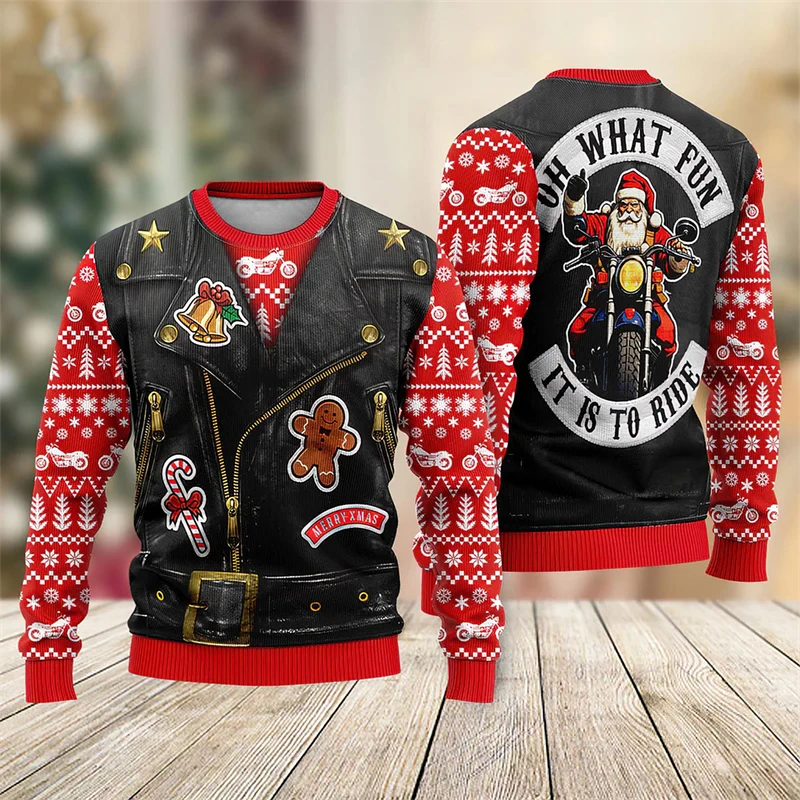 Color: Blue, Size: S - Funny Santa Claus Graphic Ugly Christmas Sweater 2026 Men Fashion Autumn Winter 3D Printed Sweatshirt Casual Oversized Pullovers