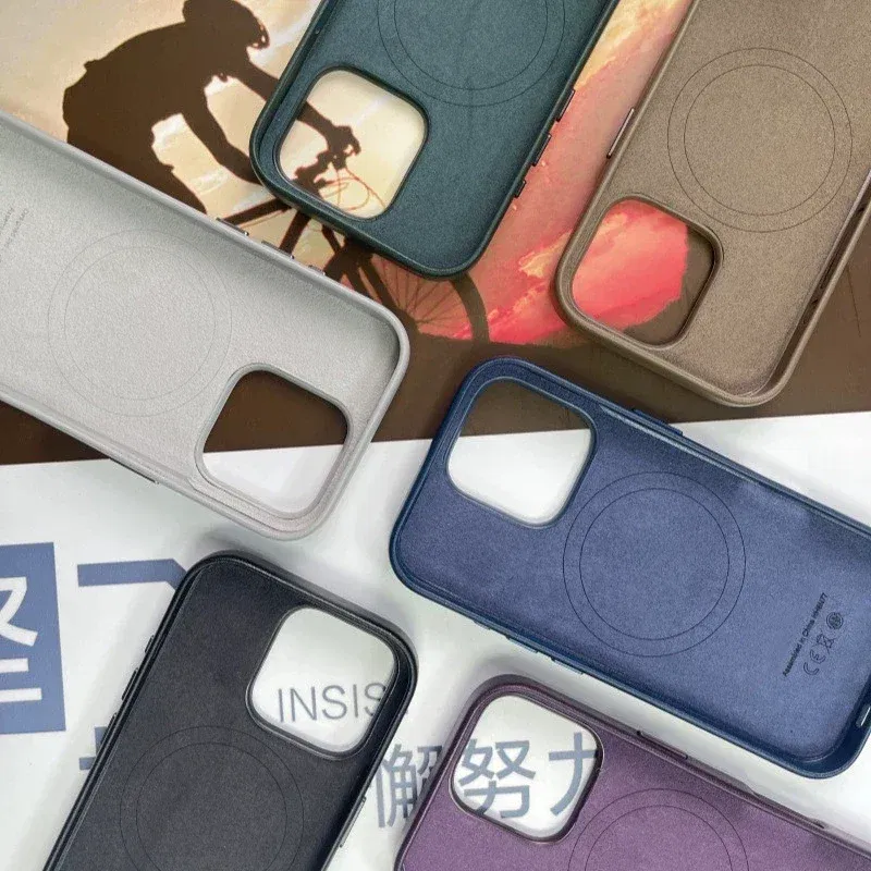 Material: Cotton Fabric, Color: army green - Original Apple Leather With Magsafe Case For iPhone 16 Pro Max 16 Plus Case Wireless Charging Magnetic Cover 16Pro With Box