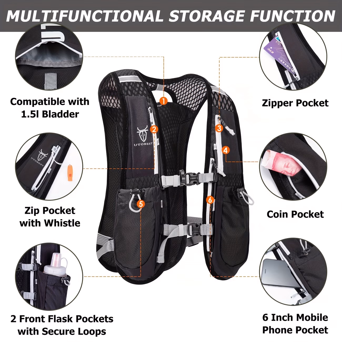 UTOBEST Lightweight Running Vest & Hydration Pack – Stay Hydrated and Comfortable During Your Run