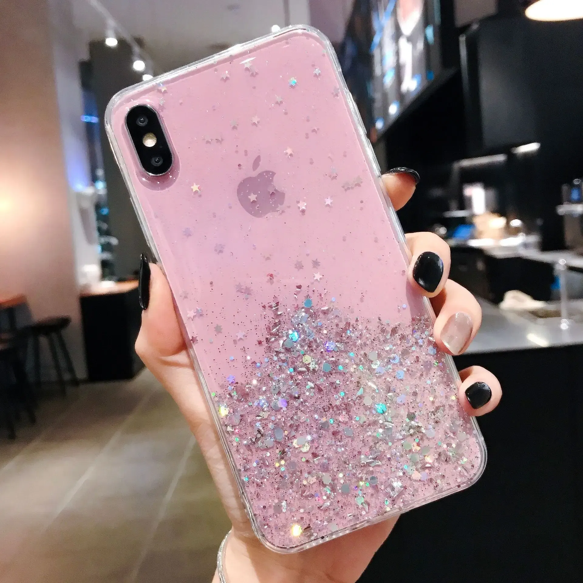 Color: Pink, Compatible-Phone Models: For iPhone 11 - 16 Pro Max, Epoxy Resin Case, iPhone 15 Case with Sequins, Epoxy Case, iPhone 14 Case, Glitter Girls Designs, 13 Pro Max, 15Pro