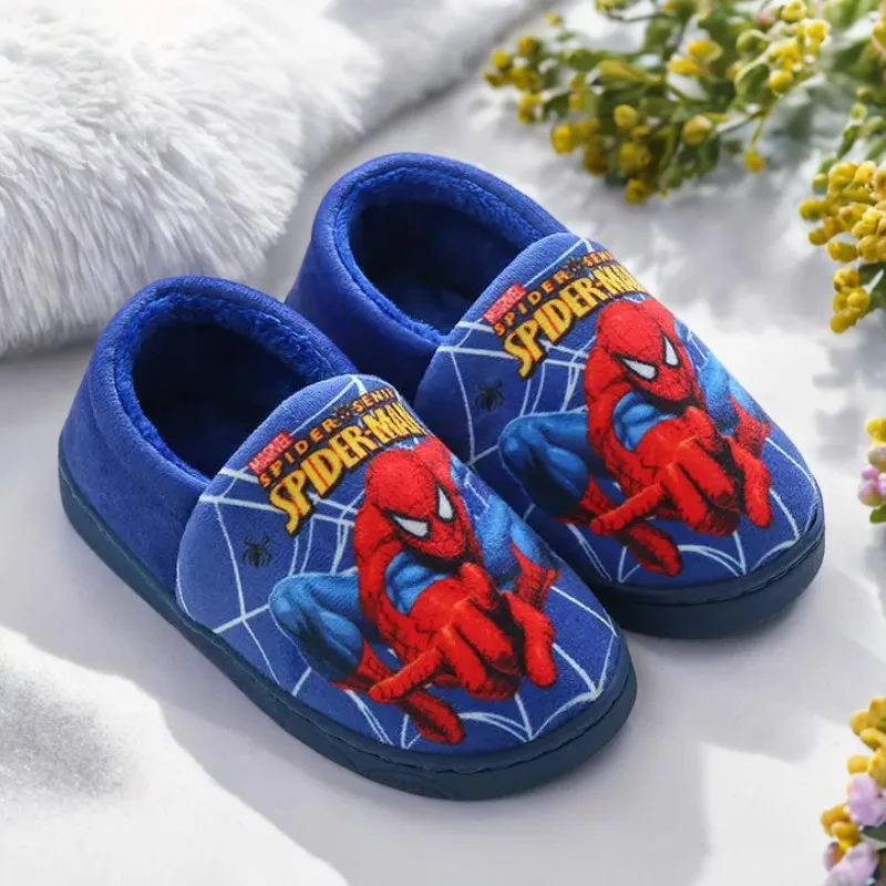 Color: SKY BLUE, Shoe Size: 16 - Children Cartoon Spider Print Cotton Slipper Soft Autumn Winter Warm Baby Boys Girl Indoor Home Bedroom Cotton Shoes Size 24-31