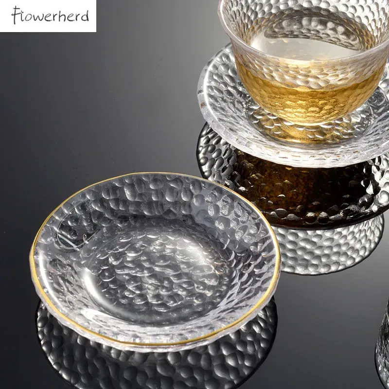Color: light green - Japanese Style Round Insulated Glass Tea Mat Saucer Teaware Creative Kung Fu Tea Set Cup Holder Phnom Penh Saucer