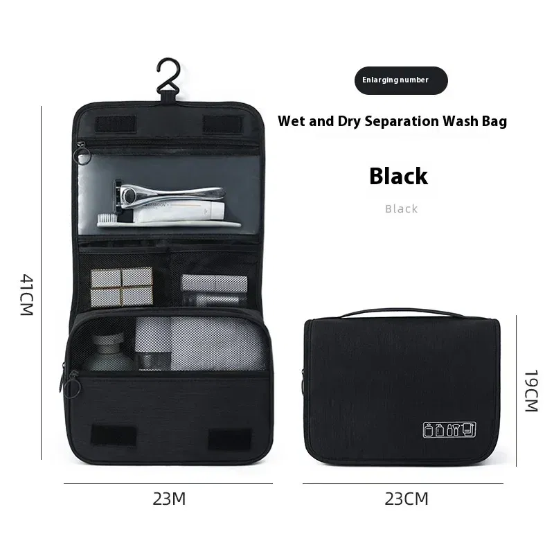 Color: black - Foldable Toiletry Bag Organizer Hanging Storage Bathroom Makeup Case Cosmetic Bag Travel For Travel Business