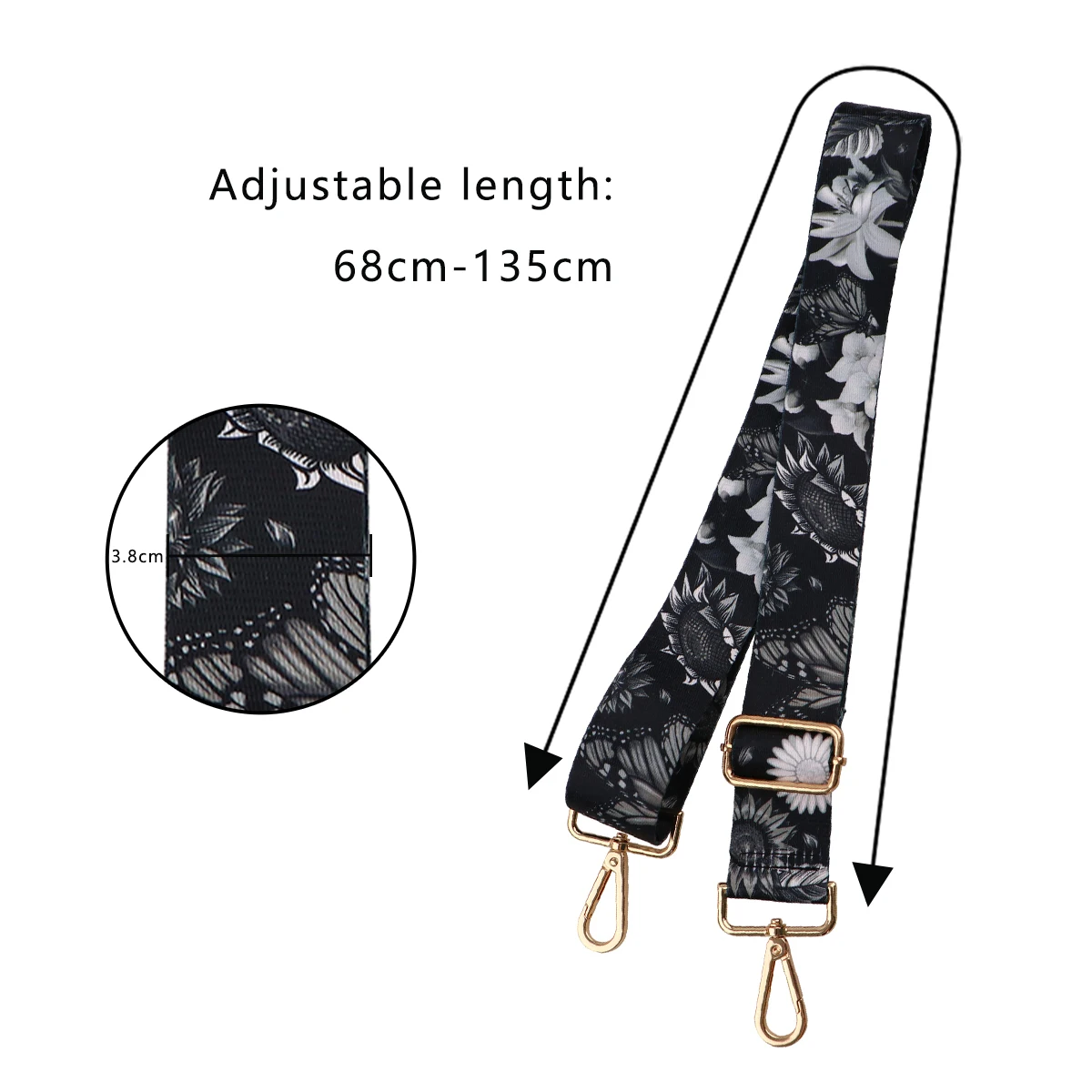 Color: Light Gold - Butterfly Flower Pattern Women Shoulder Messenger Bags DIY Adjustable Nylon Strap Bag Part Accessories Female Handbag Strap