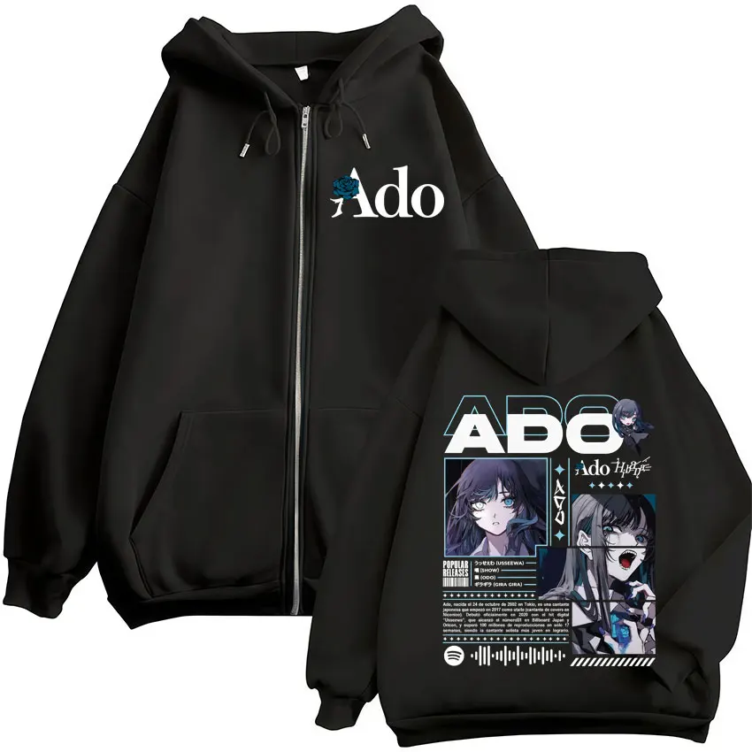 Color: GRAY, Size: S - Ado World Tour 2025 Hibana Zipper Hoodies Men Women Clothing Fashion Harajuku Zip Up Sweatshirts Pullover Jacket Coat Streetwear