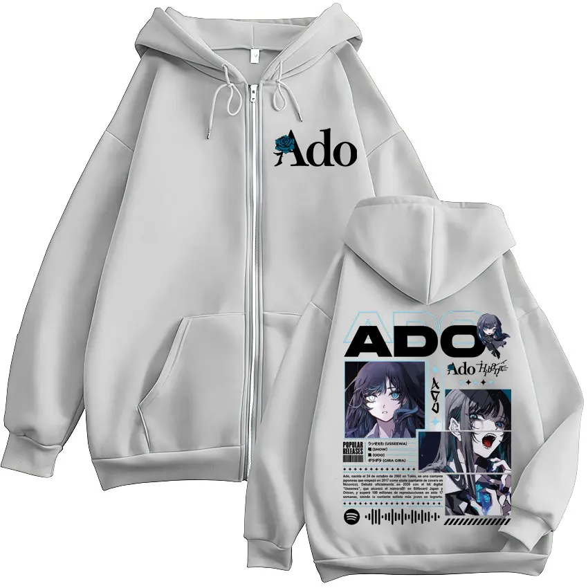 Color: GRAY, Size: S - Ado World Tour 2025 Hibana Zipper Hoodies Men Women Clothing Fashion Harajuku Zip Up Sweatshirts Pullover Jacket Coat Streetwear