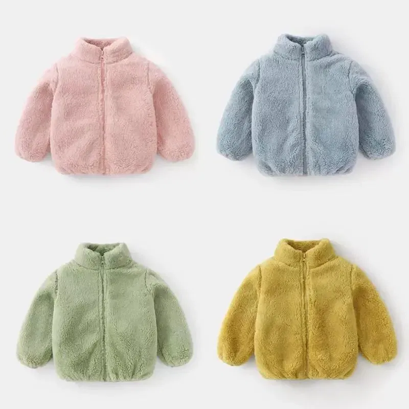 Color: Blue, Kid Size: 7T - Solid Color Fashion Children Plush Coat Autumn Winter Warm Baby Girl Boy Casual Jacket Greatcoat Kids Clothing Toddler Outerwear