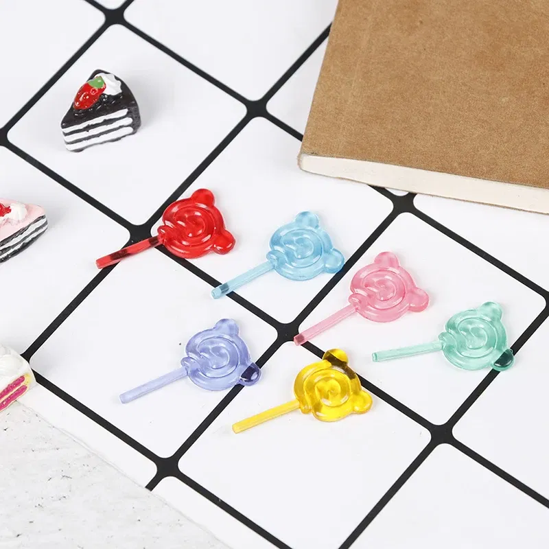 Color: Sky blue - 6Pcs 1:12 Scale Doll Accessories Bear Shape Lollipop Simulation For Dollhouse Miniature Toy Doll Mini Resin Food Kitchen Gift