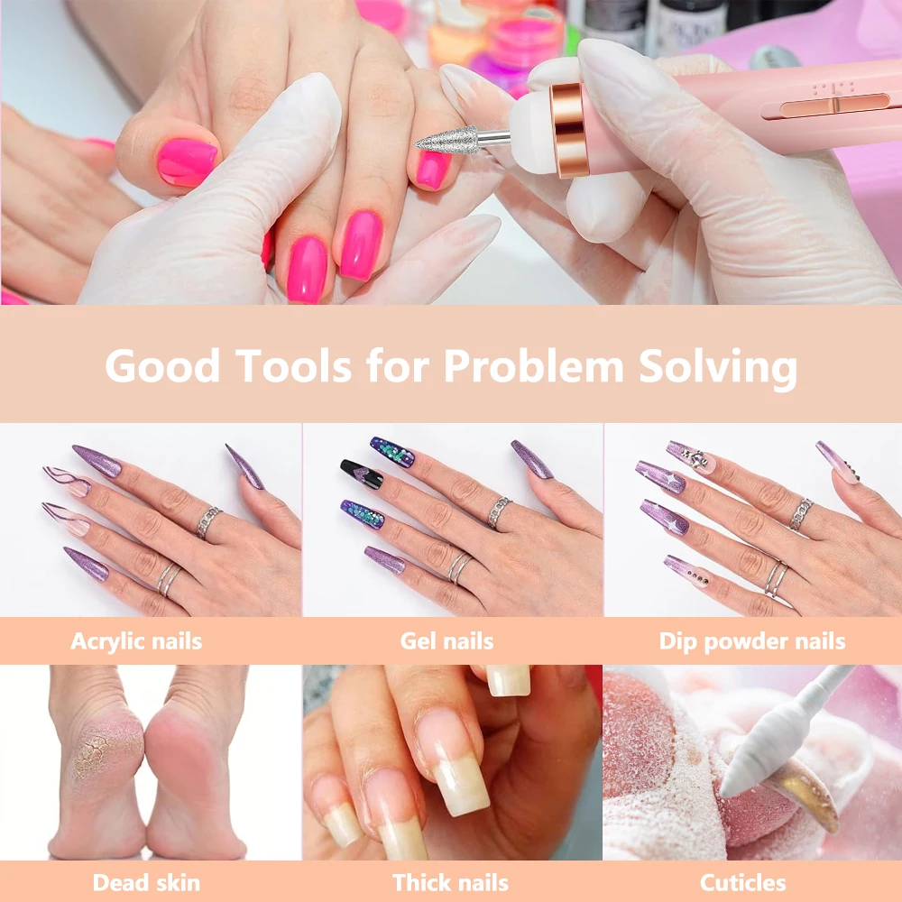 Color: Light Grey - YIKOOLIN Portable Manicure Set with 4 Speeds Professional Manicure and Pedicure Tools Exfoliation and Polishing for Nail Salon