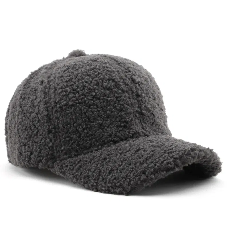 Color: Red, Size: M - Autumn Winter Baseball Cap Women Artificial Lamb Wool Hats Keep Warm Cap Plush Baseball Caps Spring Baseball Cap Solid Sunshade