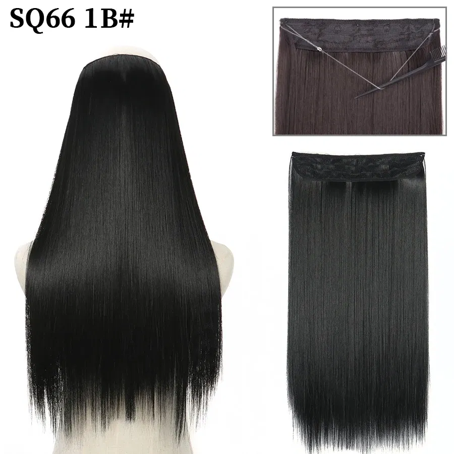 Color: T1B/Burgundy, Stretched Length: 16inches, Ships From: CHINA - Synthetic Natural Wavy No Clip Fish Line Invisible Hair Extensions Mixed Color Blonde Black Artificial False Hair Piece ForWomen