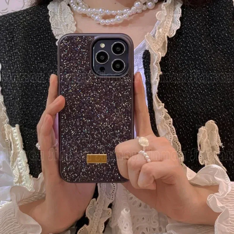 Color: Dark Blue, Material: PP - Luxury Glitter Designed Shell For iPhone 16 15 Pro Max 14 13 12  Luxurious Bling Sparkling Rhinestone Diamond Jewels Cover Case