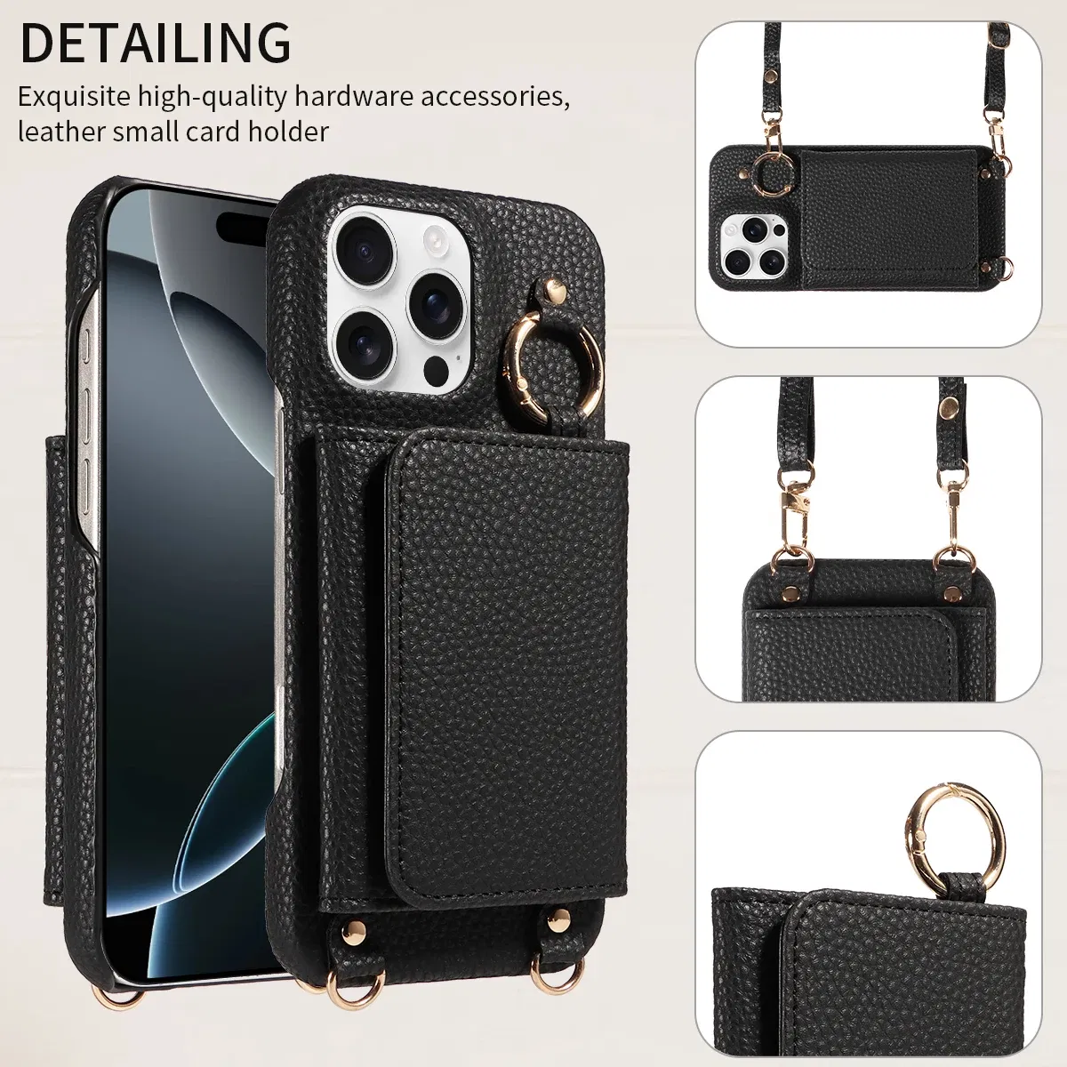 Color: black, Bundle: Case & Strap, Material: Artificial Leather, Compatibility by Model: iPhone 12 Pro - For IPhone16 15 Pro Max 14 13 12 Series PU Leather Magsafe Magnetic Wireless Charging Shockproof Crossbody Wallet Phone Case