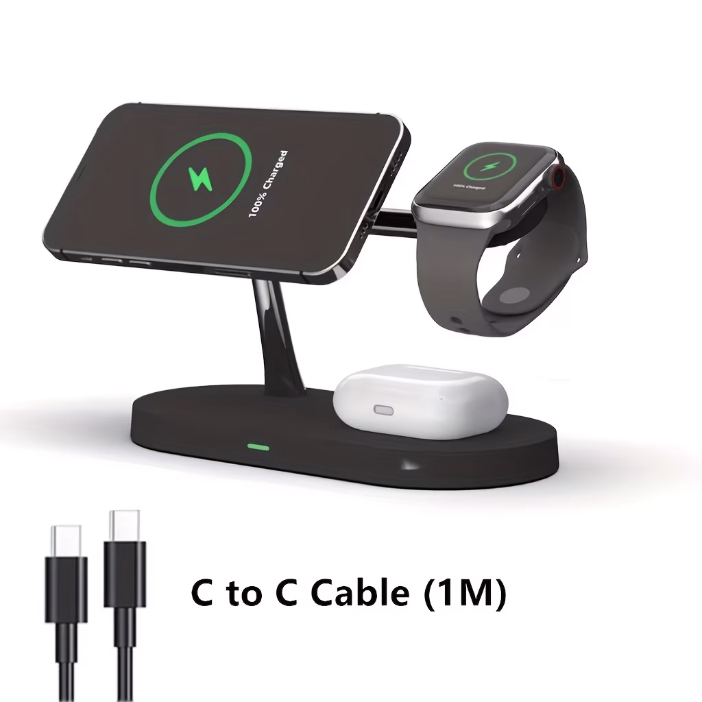 TIMESS-5 in 1 Magnetic Wireless Charger Stand – Fast Charging and Convenient Docking for Multiple Devices