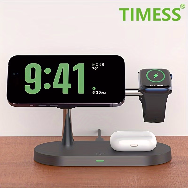 TIMESS-5 in 1 Magnetic Wireless Charger Stand – Fast Charging and Convenient Docking for Multiple Devices