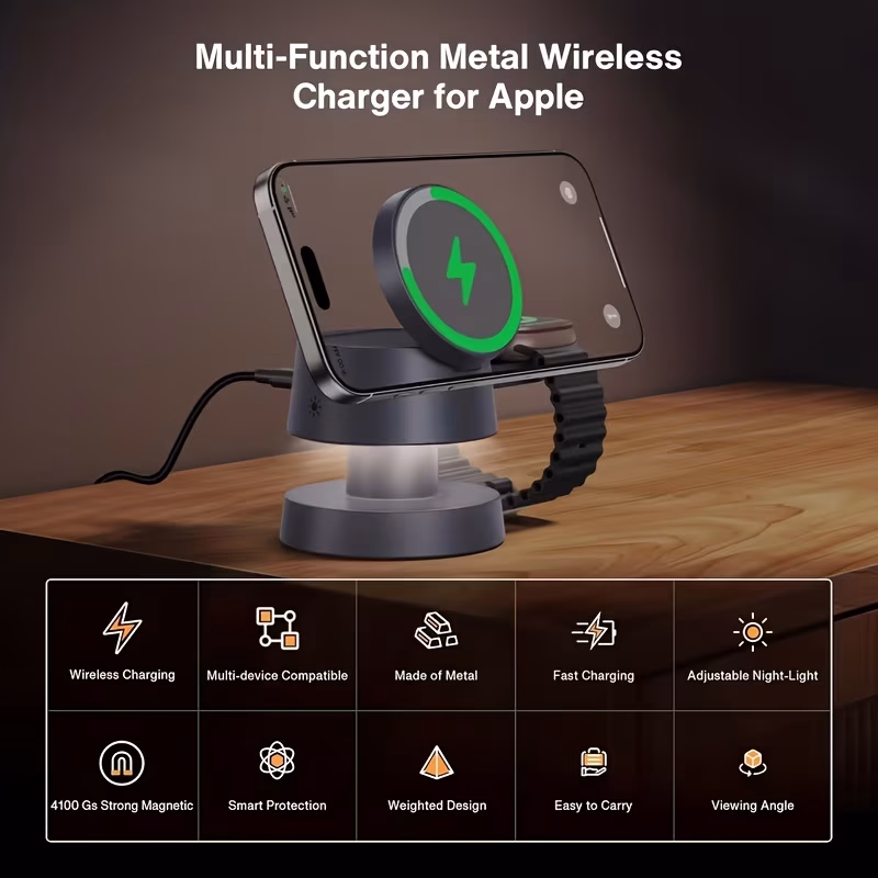 TIMESS 15W Mushroom Lamp with Fast Charger – 4-in-1 Wireless Charging Station for Your Nightstand