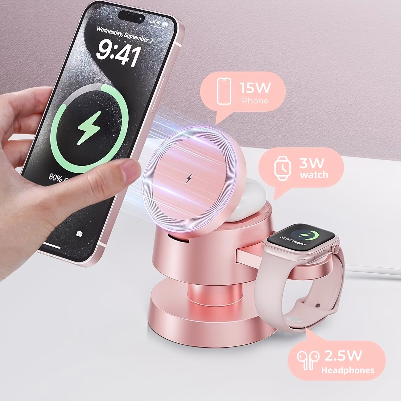 TIMESS 15W Mushroom Lamp with Fast Charger – 4-in-1 Wireless Charging Station for Your Nightstand