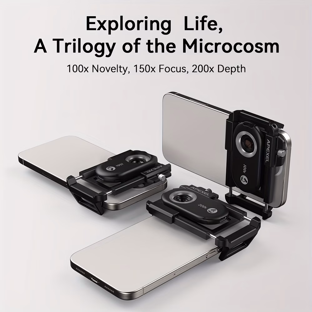 APEXEL NEW Mobile Phone Microscope Lens 100X 150X 200X – Macro Magnification Lens with LED and CPL Filter for All Smartphones
