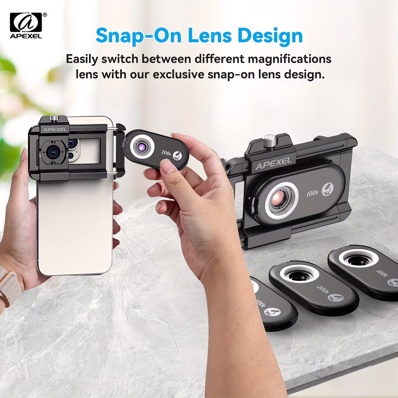 APEXEL NEW Mobile Phone Microscope Lens 100X 150X 200X – Macro Magnification Lens with LED and CPL Filter for All Smartphones