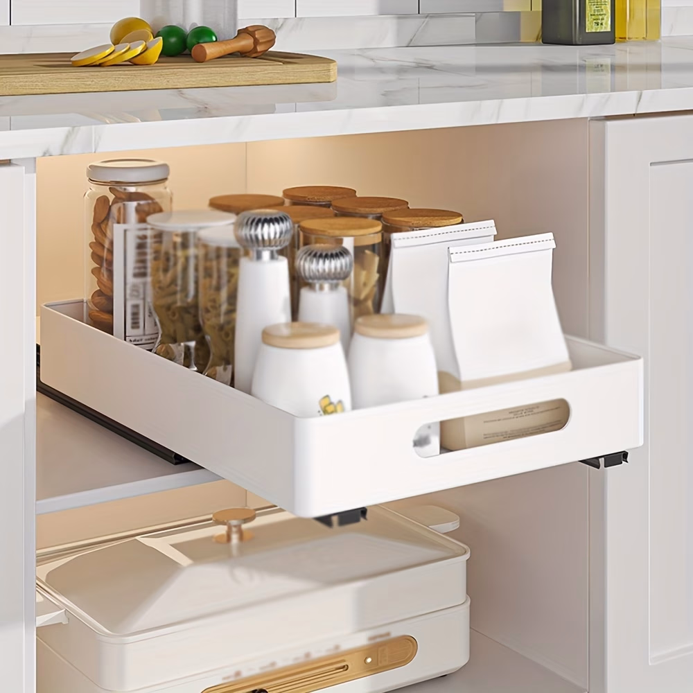 URLUNA Single Unit Pull-Out Cabinet Organizer – Efficient Sliding Pantry Shelves and Dish Drying Rack with Drainboard