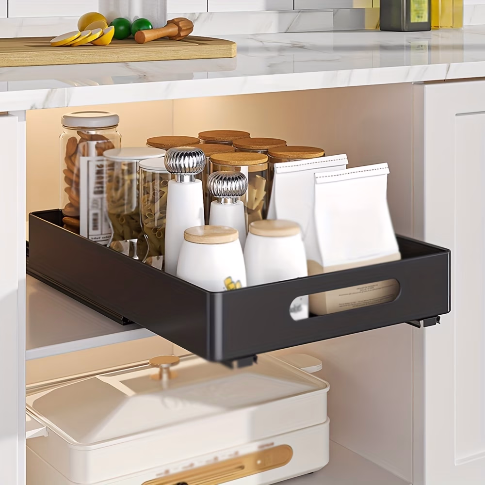 URLUNA Single Unit Pull-Out Cabinet Organizer – Efficient Sliding Pantry Shelves and Dish Drying Rack with Drainboard