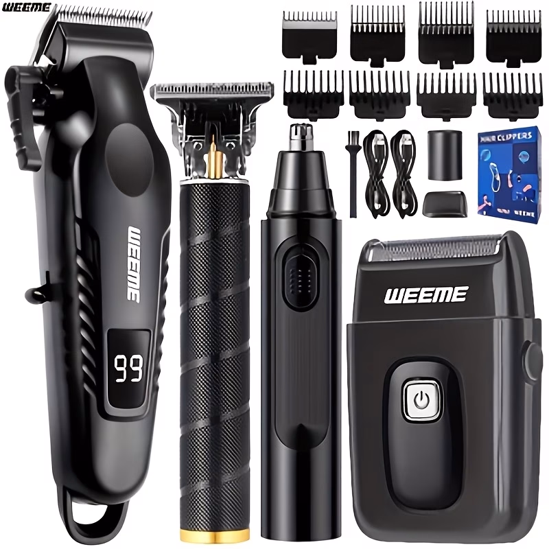 WEEME 4pcs Father's Day Grooming Kit Gifts for Men – Multi-Functional Hair Clipper, Electric Shaver, Beard Trimmer & Nose Hair Trimmer