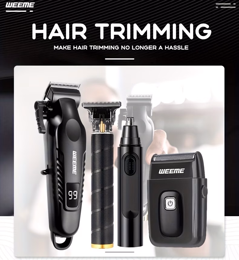 WEEME 4pcs Father's Day Grooming Kit Gifts for Men – Multi-Functional Hair Clipper, Electric Shaver, Beard Trimmer & Nose Hair Trimmer