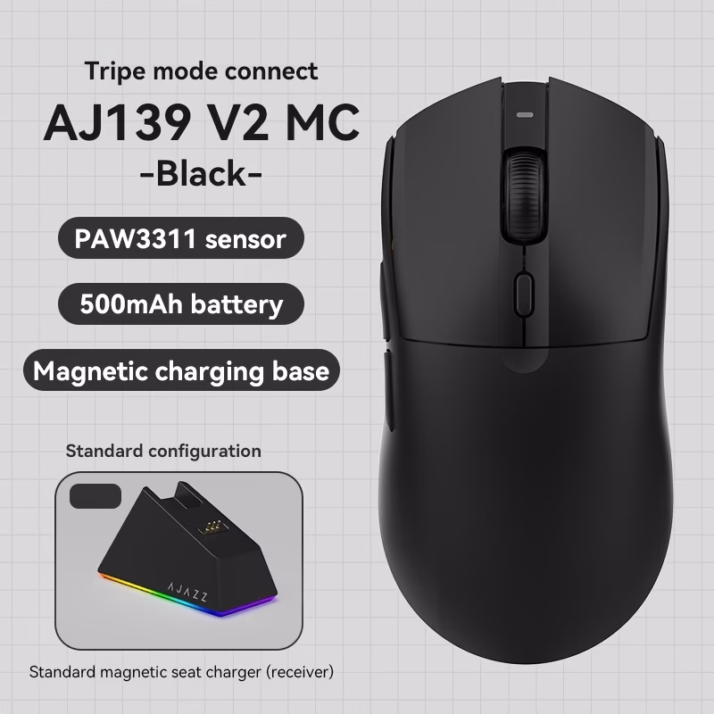 AJAZZ Genuine Brand New AJ139 V2 Tri-Mode Wireless Mouse with Charging Dock – High-Performance, Long-Lasting, and Versatile