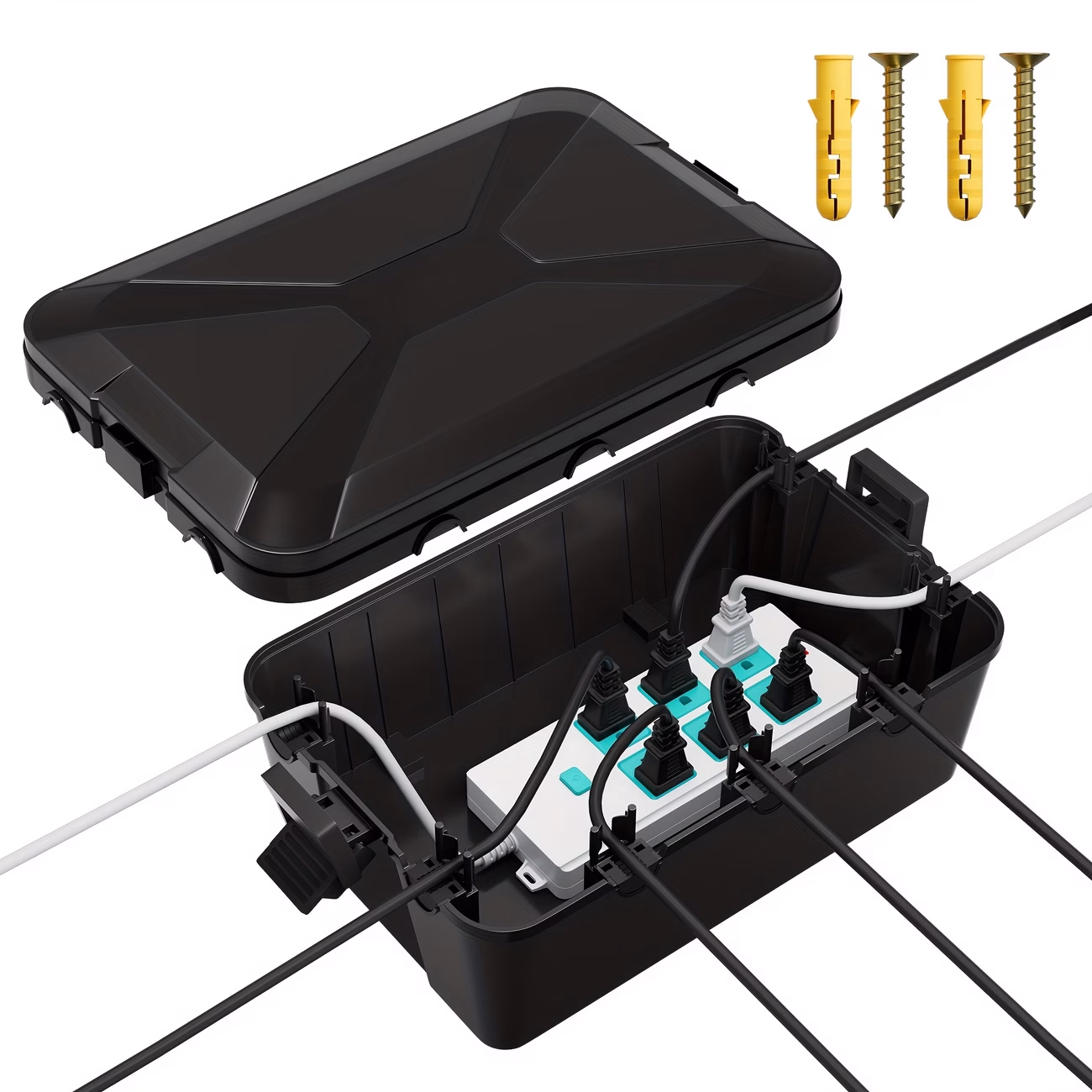 DAIERTEK Large Black Electrical Box – Extension Cord Cover to Protect Outlet, Plug, Socket, Timer, and Power Strip