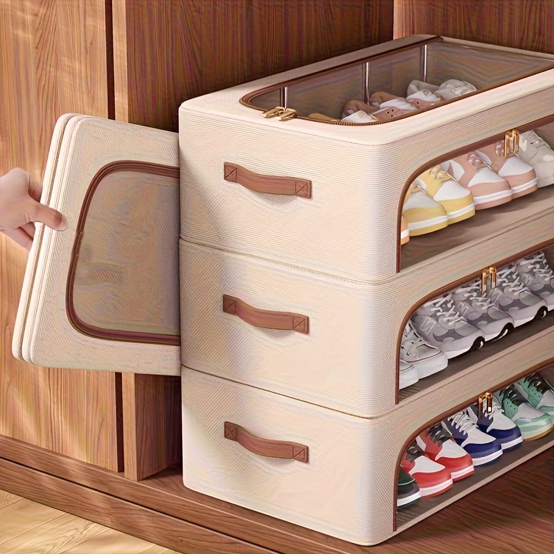 ITECHJOY 2pcs Stackable Shoe Storage Box & Under Bed Organizer – Bohemian Style Fabric Storage Bins for Space-Saving Storage Solutions