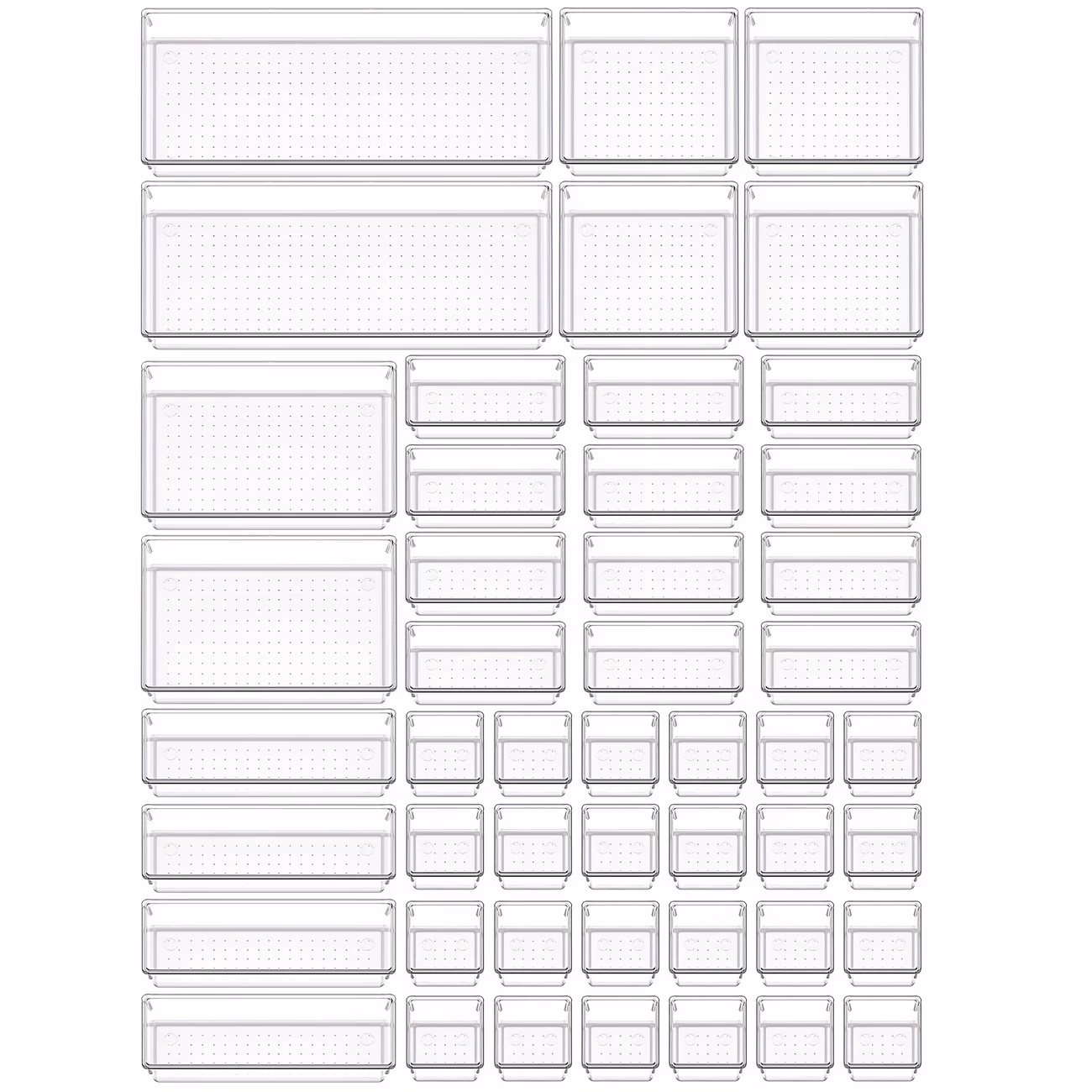 THELiFE™ 48/25/12pcs Transparent Plastic Drawer Organizer Set – Multi-Size Functional Trays for Bathroom, Vanity, Desk, and Kitchen