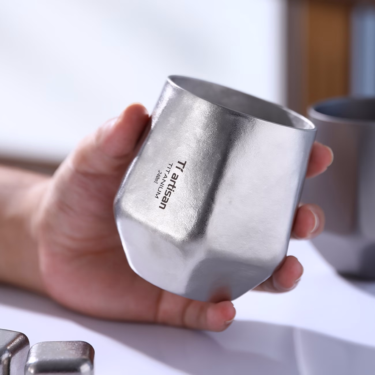 Tiartisan™ 1pc Pure Titanium Hexagonal Diamond Water Mug – Ultralight, Double-Layer Anti-Scald Mug for Outdoor Adventures