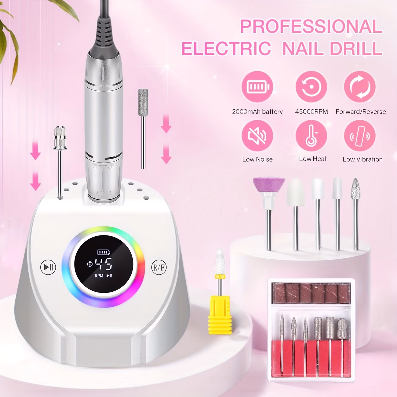 DianaBeauty™ 45000RPM Nail Drill Manicure Machine – Rechargeable Electric Nail Sander with Pause Mode for Gel and Nail Cutting Removal