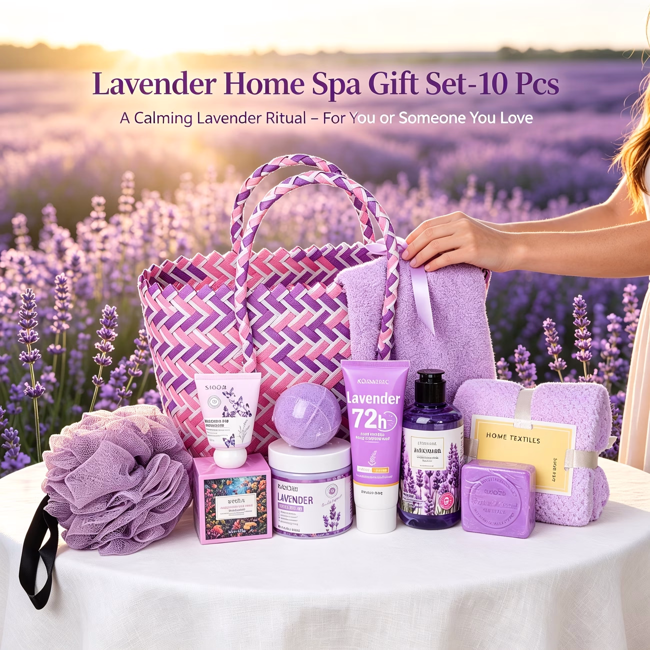 PGPJ Women’s Gift Basket – 10pcs Lavender Home Spa Set, Luxury Gifts for Her